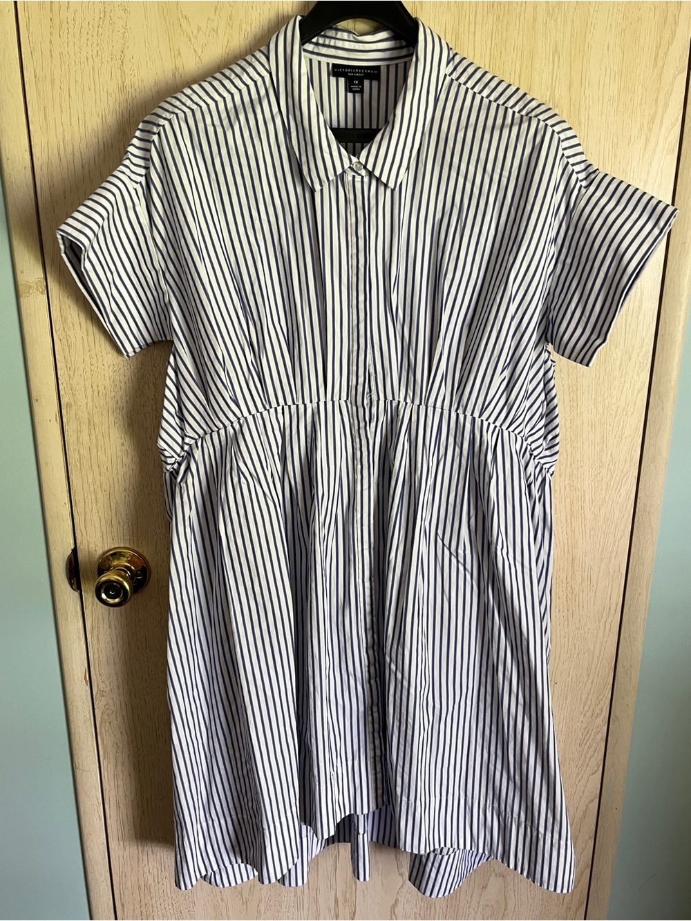 Victoria Beckham for Target Blue & White Striped High Low Shirt Dress - Size L
